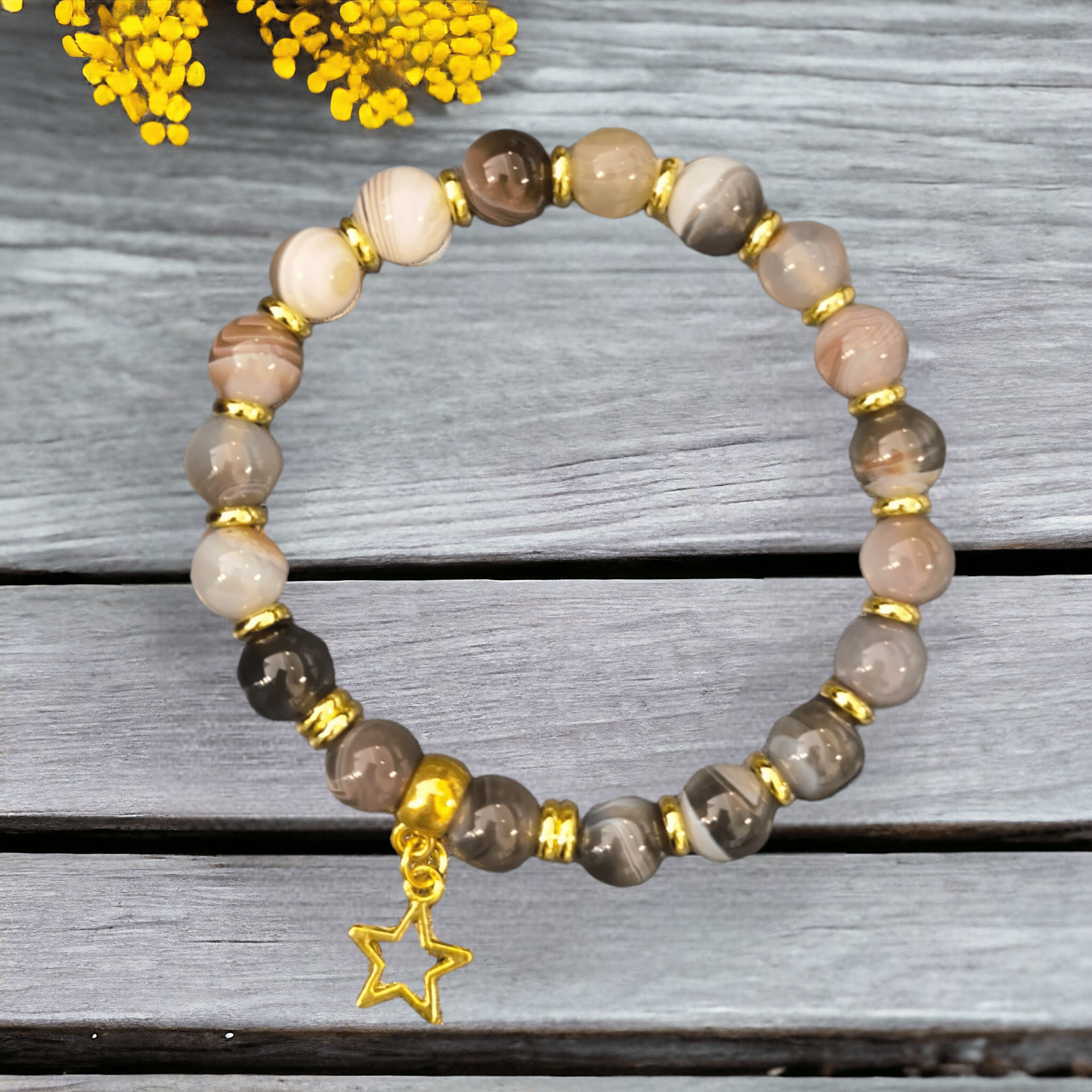 Bracelet Agate du Botswana 8mm + apprêt étoile