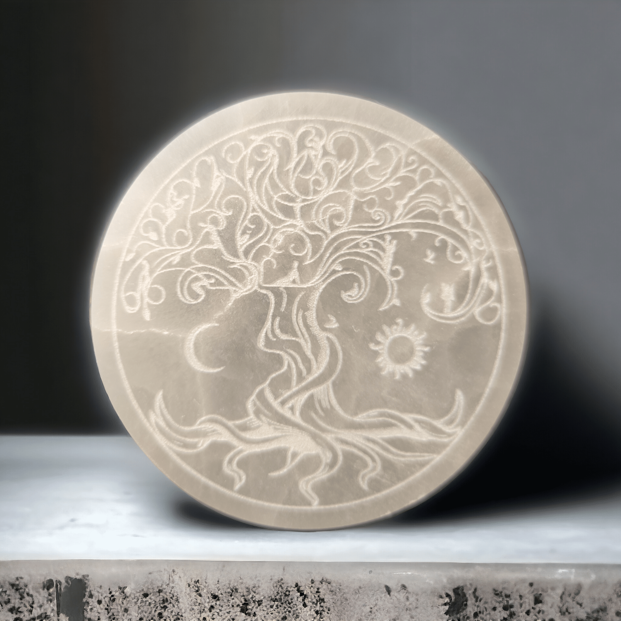 Arbre de vie gravée sur Sélénite