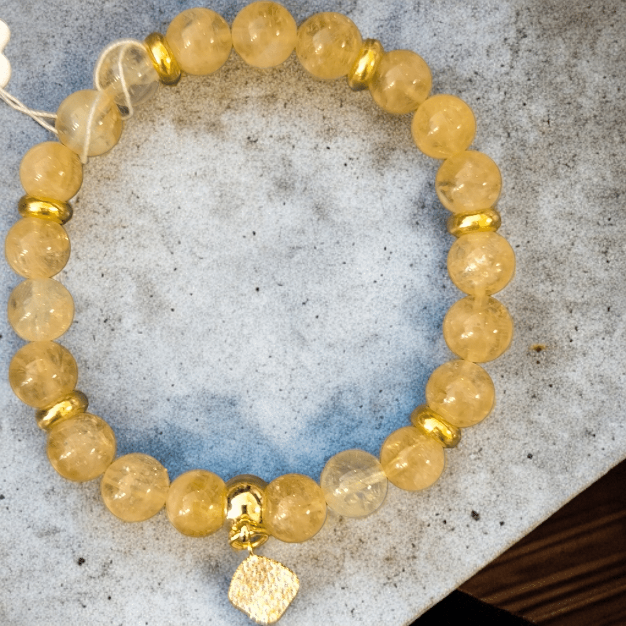 Bracelet Citrine 8mm + apprêt et plaque en argent et strass