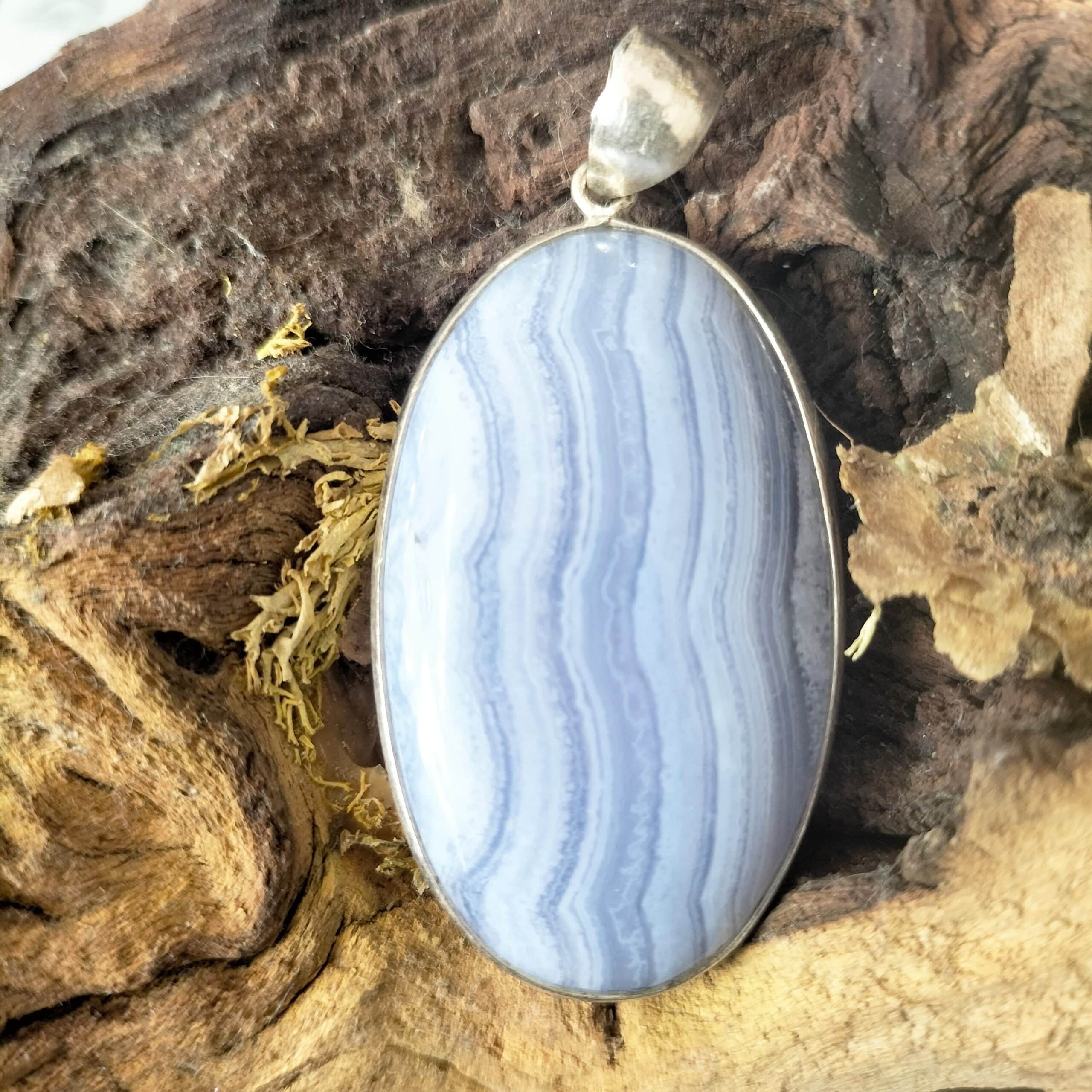 Pendentif Calcédoine Bleu Monture Argent réf 4680