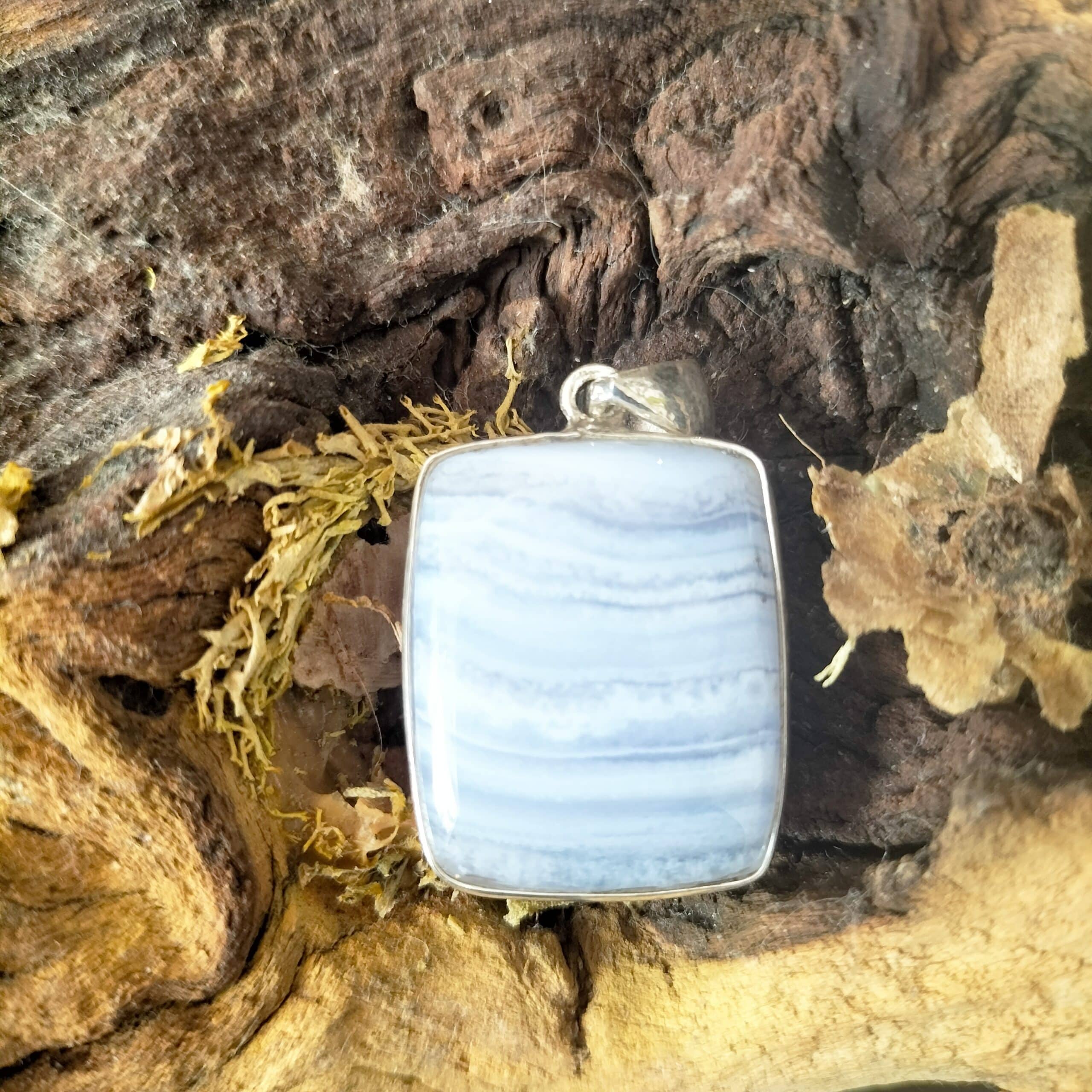 Pendentif Calcédoine Bleu Monture Argent réf 4680