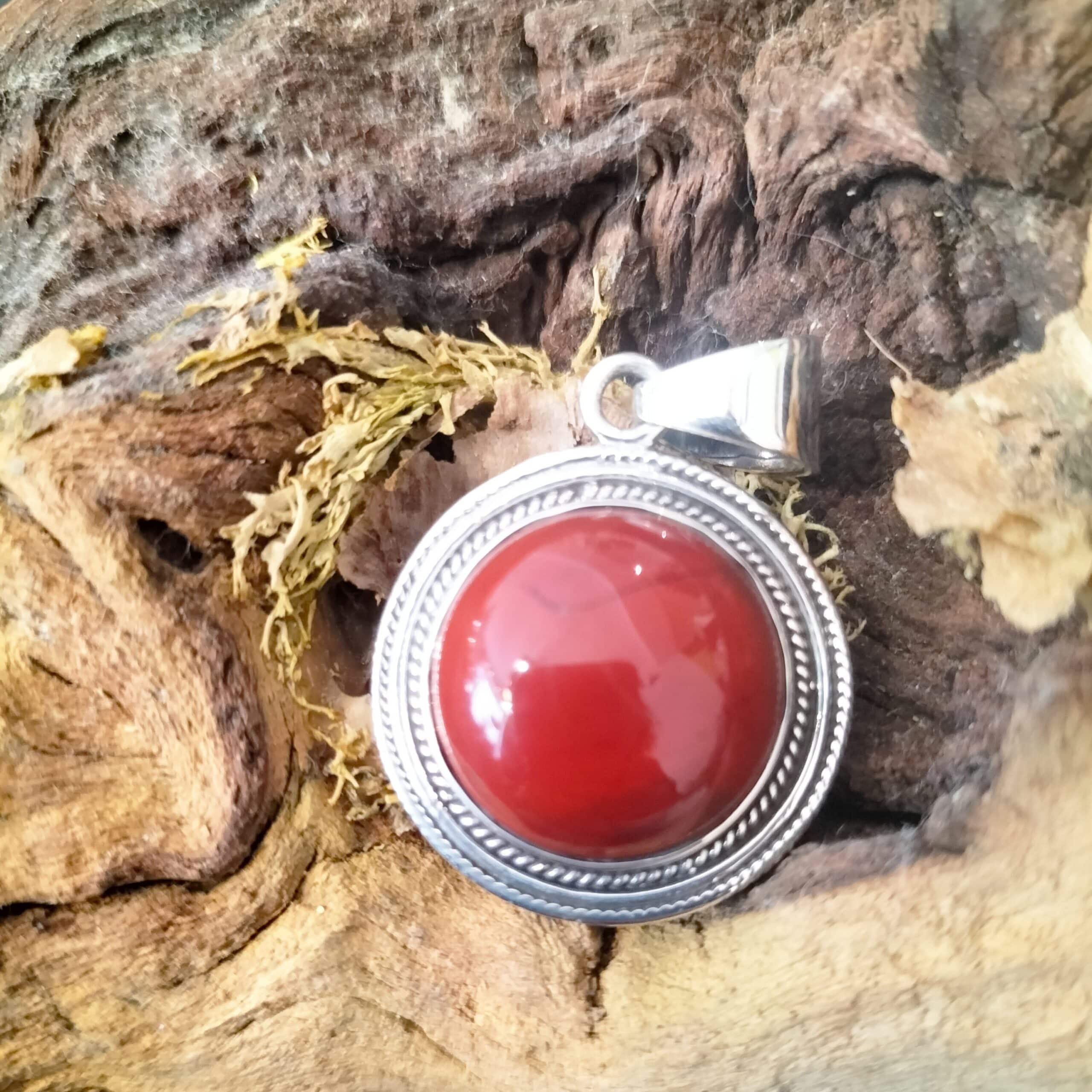 Pendentif Jaspe Rouge Monture Argent