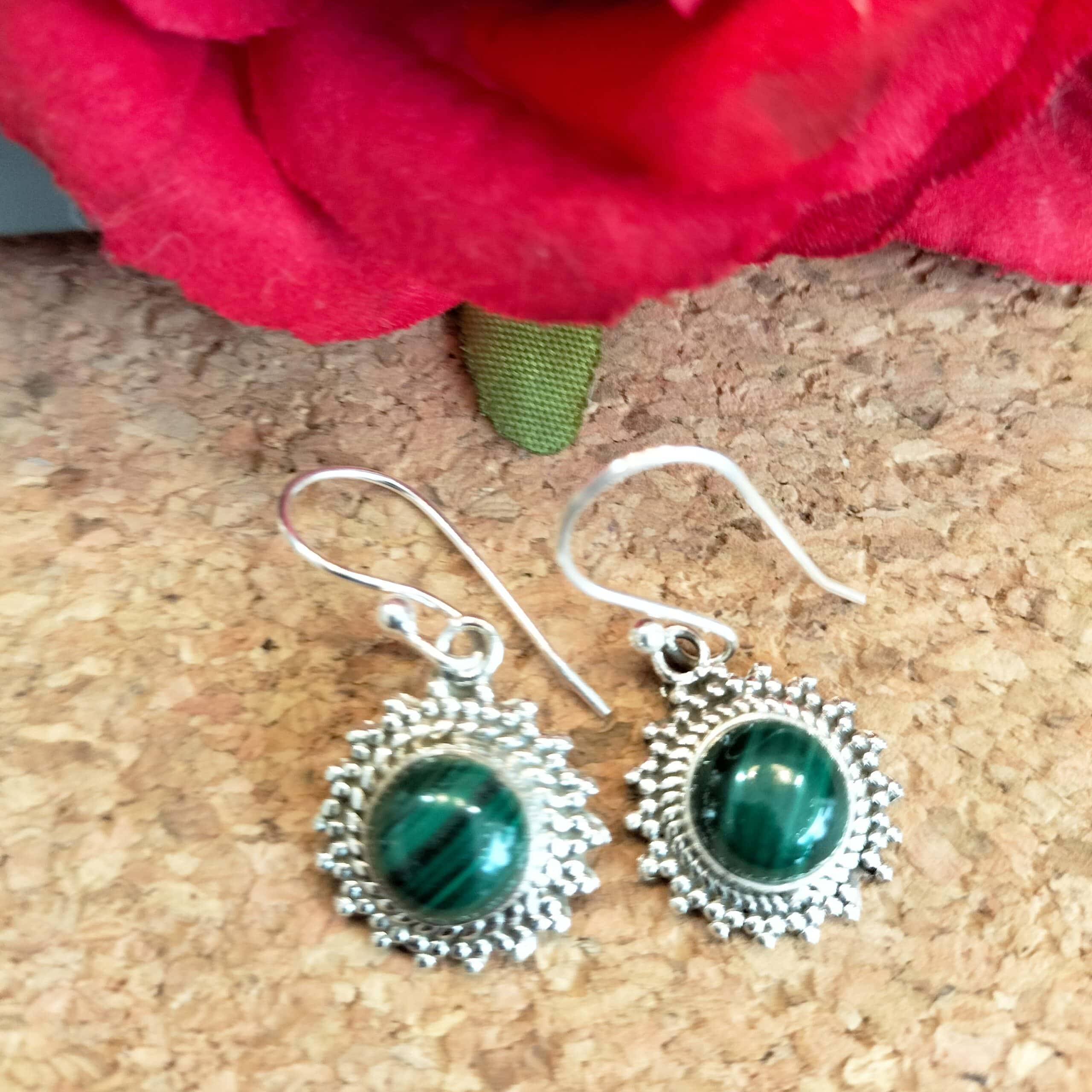Boucles d'oreille Malachite Monture Argent