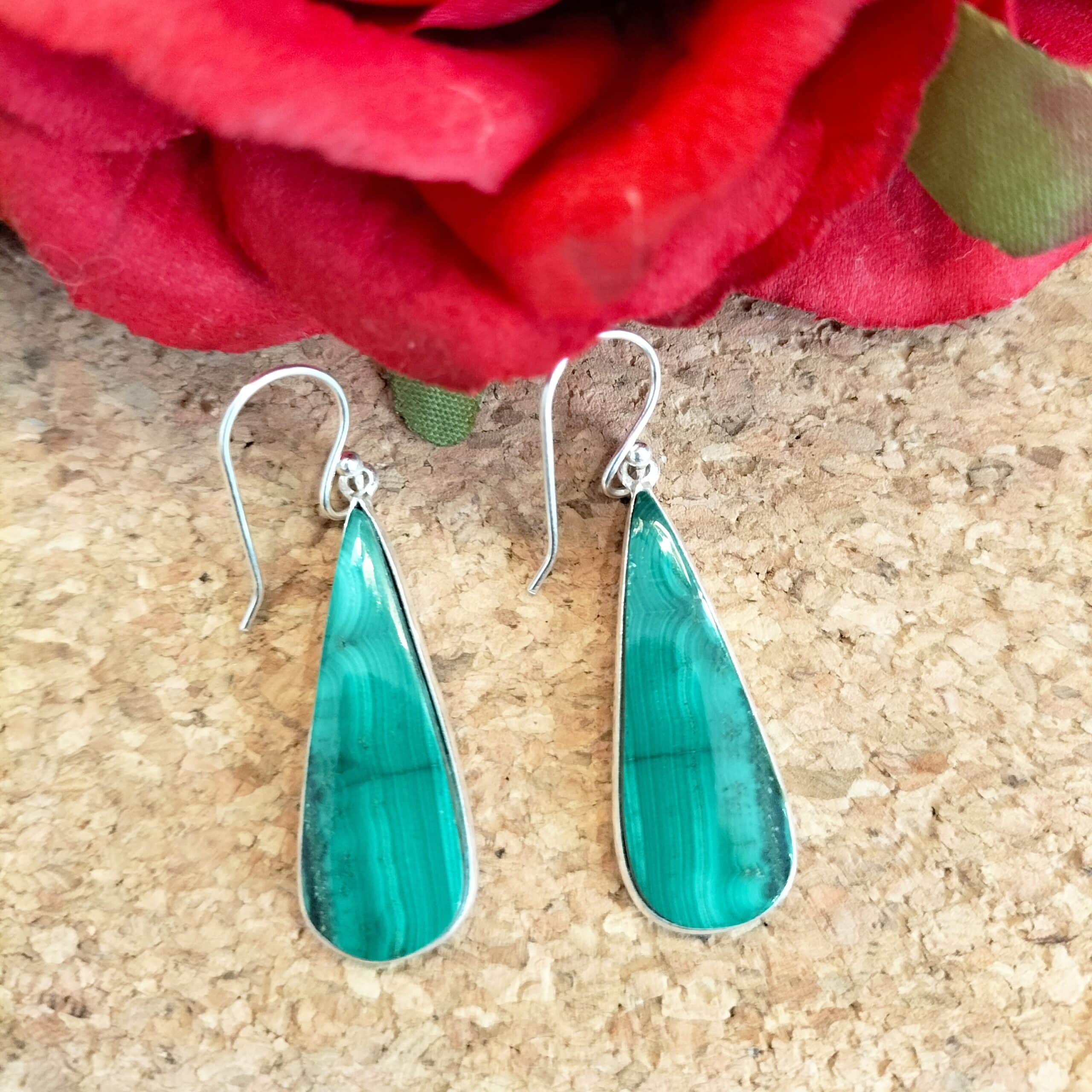 Boucles d'oreille Malachite Monture Argent