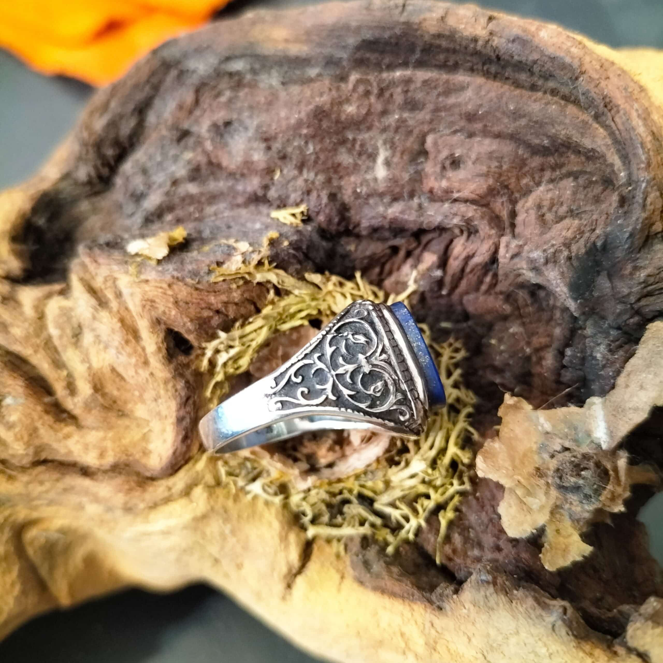 Bague Homme Lapis Lazuli taille 61 Argent – Image 2