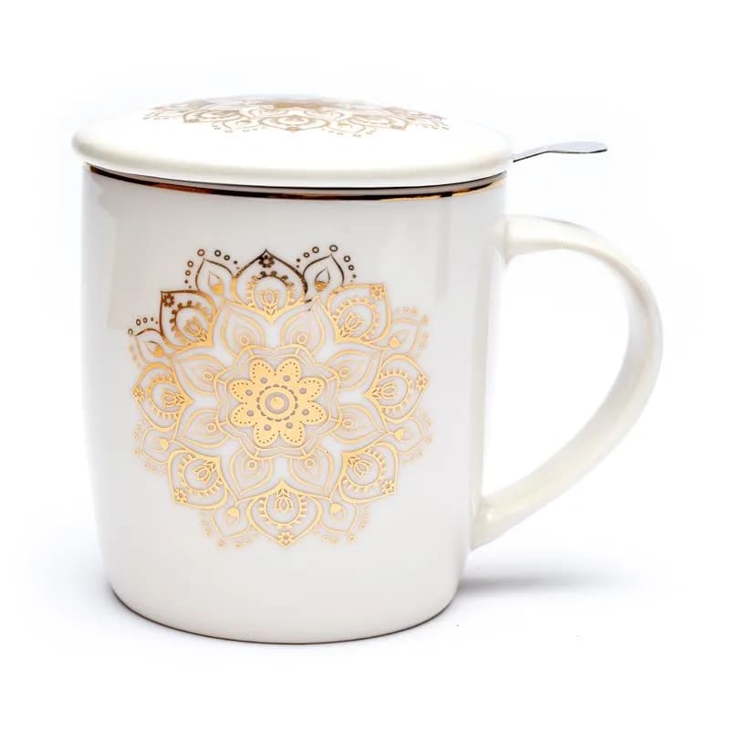 Boîte cadeau Tasse Infuseur à Thé Mandala blanc 400ml