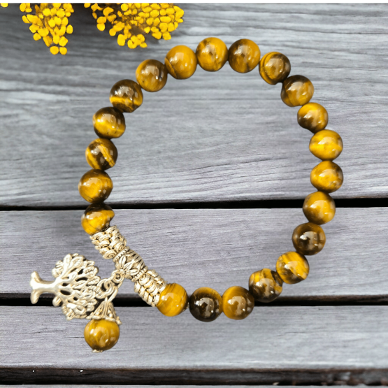 Bracelet Oeil de tigre 8mm +arbre de vie