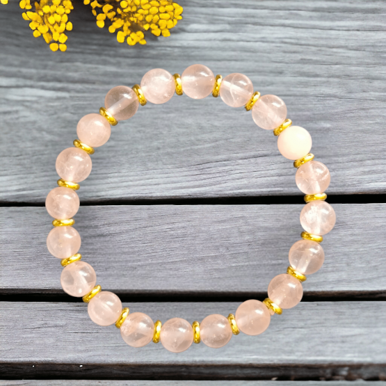 Bracelet Quartz Rose 8mm+séparateur doré