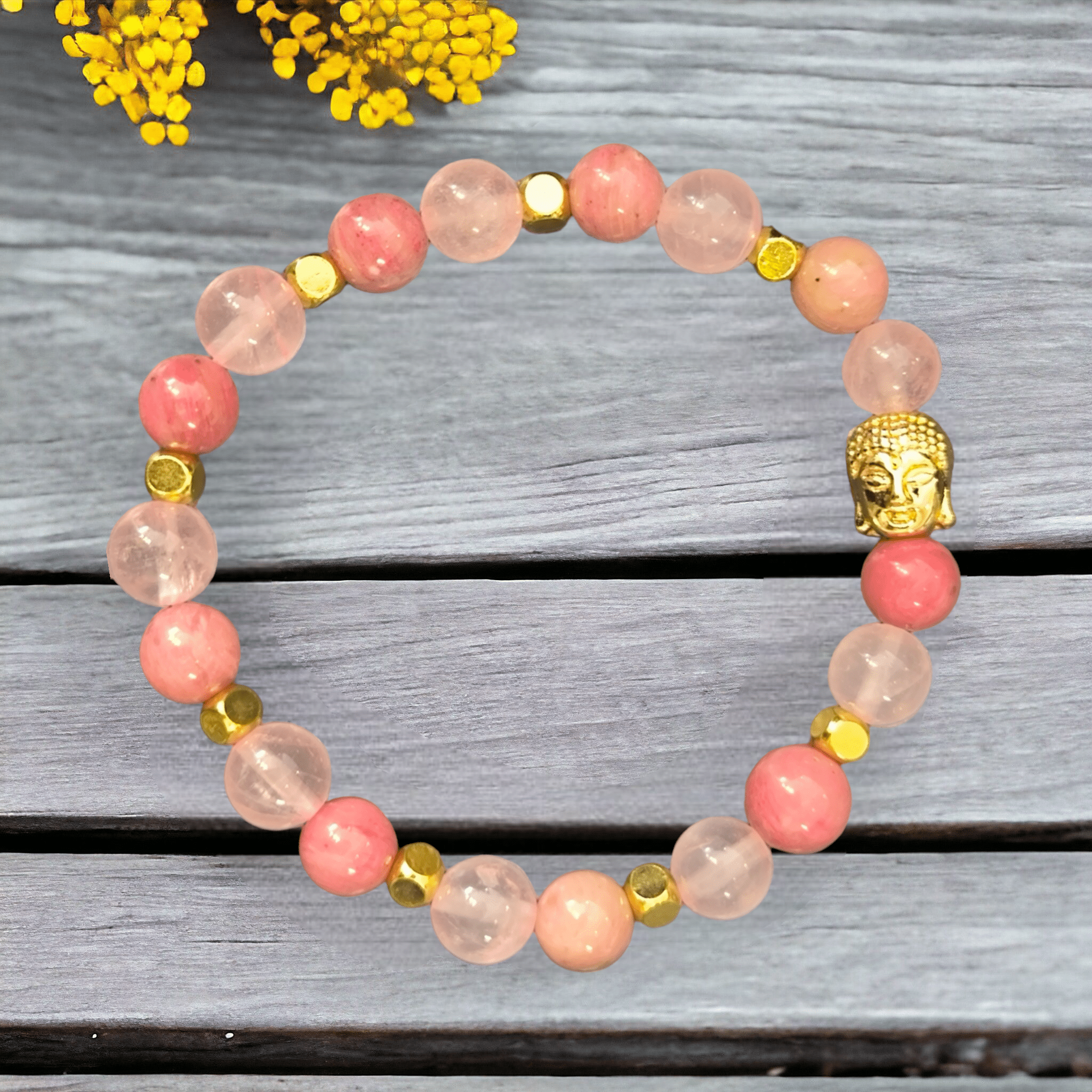 Bracelet QUARTZ ROSE/ RHODONITE 8MM + bouddha