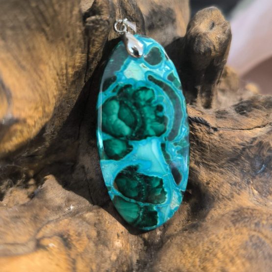 Pendentif Chrysocolle Bélière Acier réf 5848