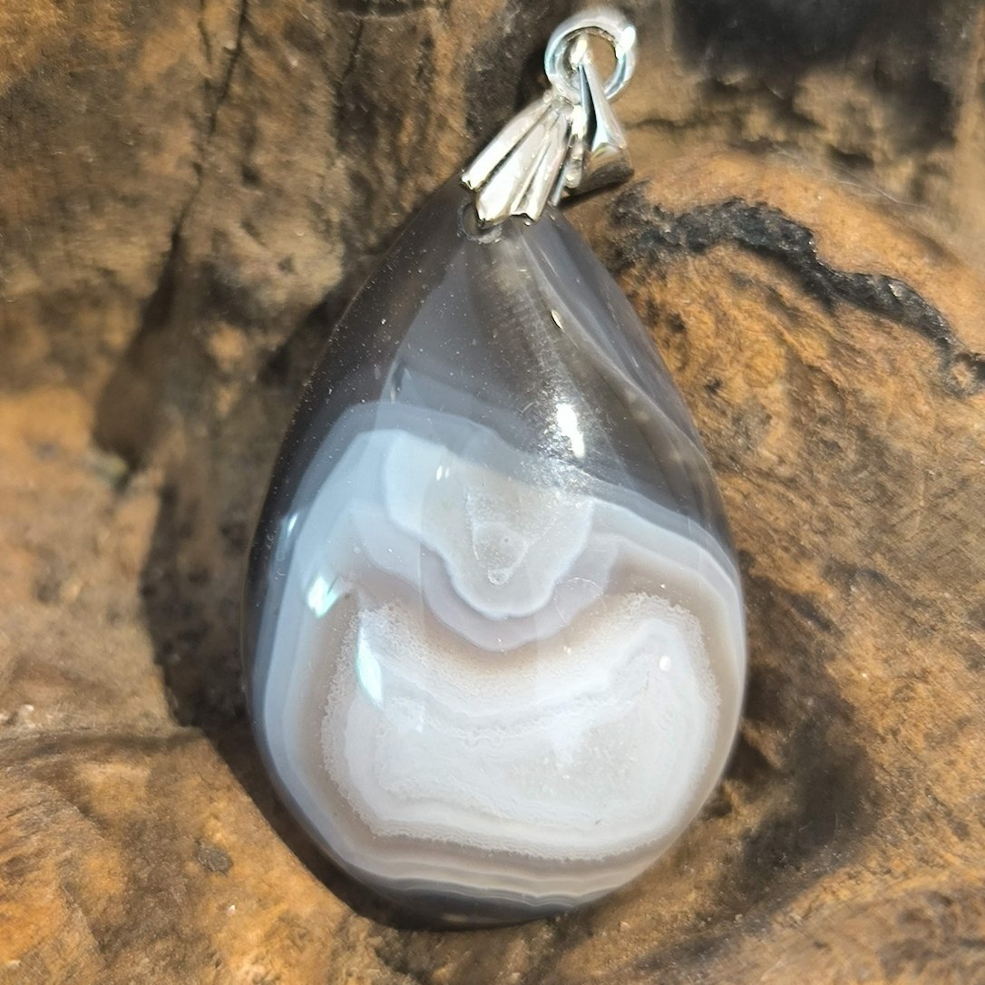 Pendentif Agate du Botswana Bélière Acier